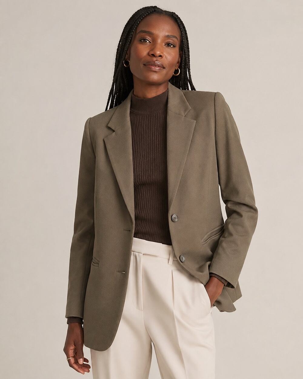 100% Silk Banana Republic Longline Blazer Womens 6 Taupe Brown Minimalist Office